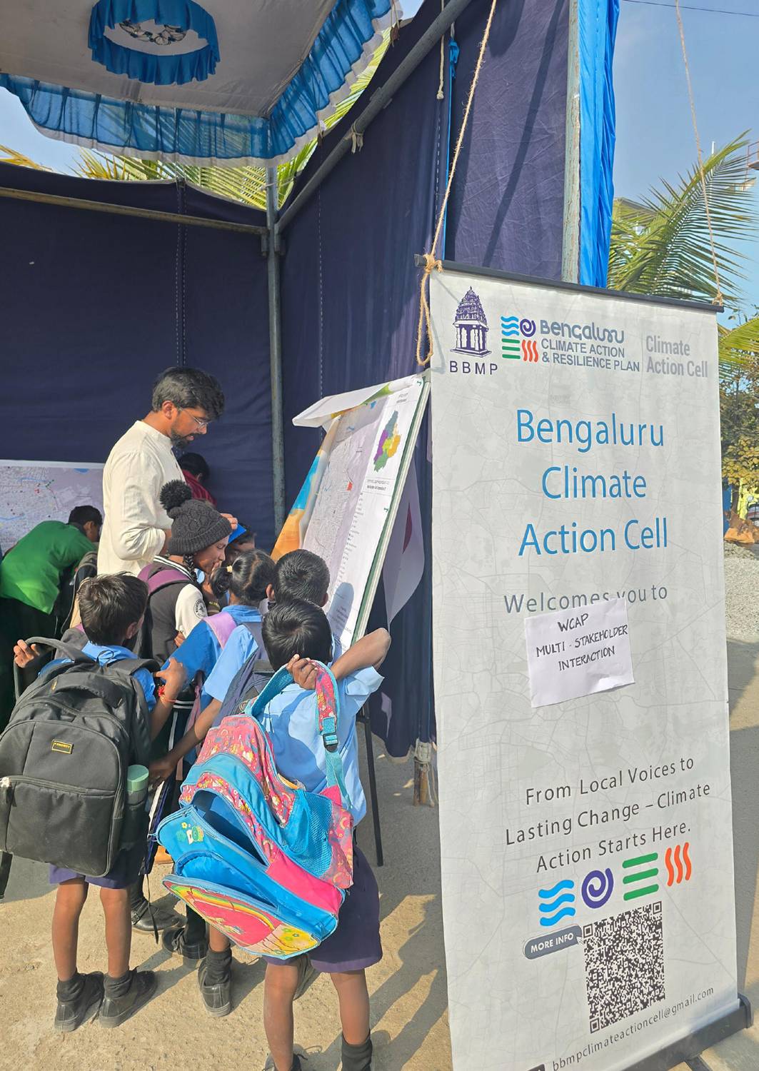 Schoolchildren at the Bengaluru Climate Action Cell stall during a multi-stakeholder interaction
