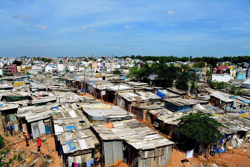 Aerial view of a dense informal settlement